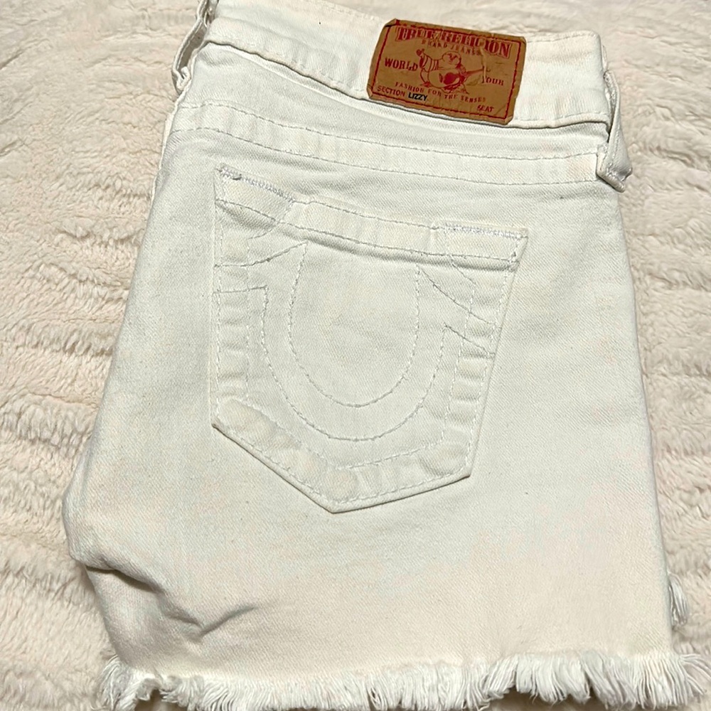 True Religion white jean shorts